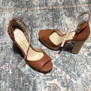 Jessica Simpson Brown Peep-Toe Heels